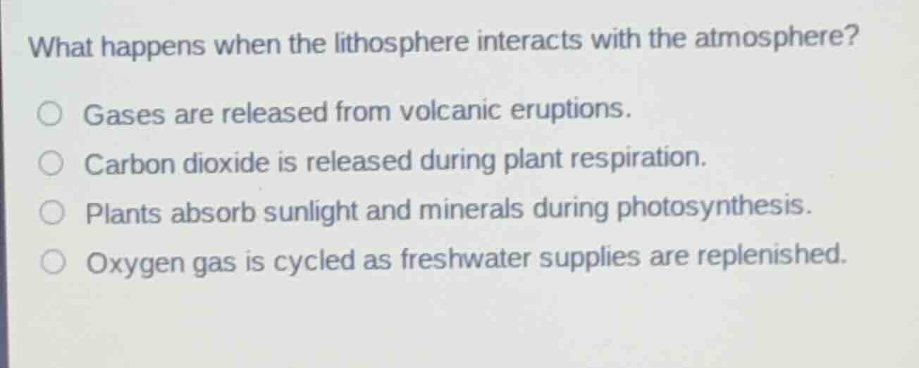 what happens when the lithosphere interacts with the atmosphere? gases …