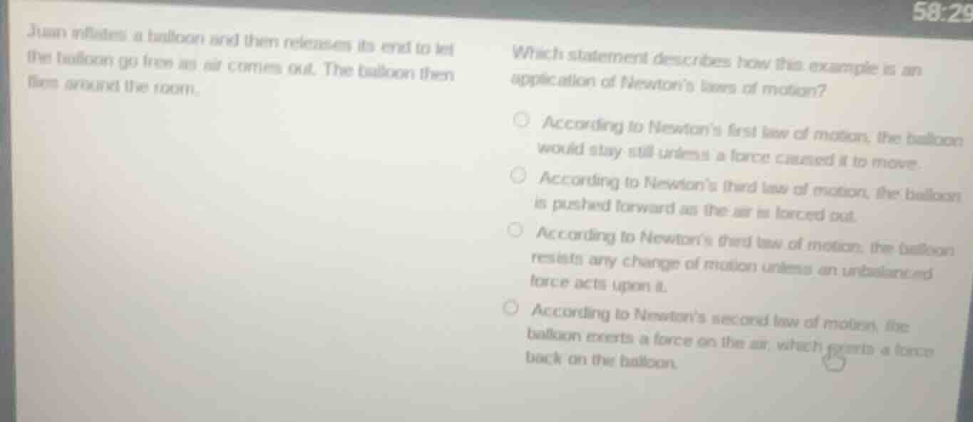 juan inflates a balloon and then releases its end to let the balloon go…