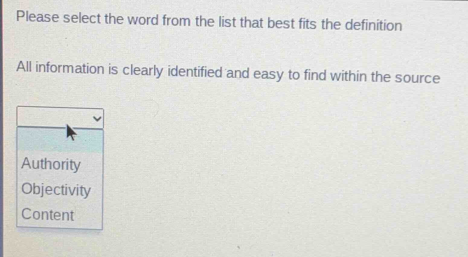 please select the word from the list that best fits the definition all …