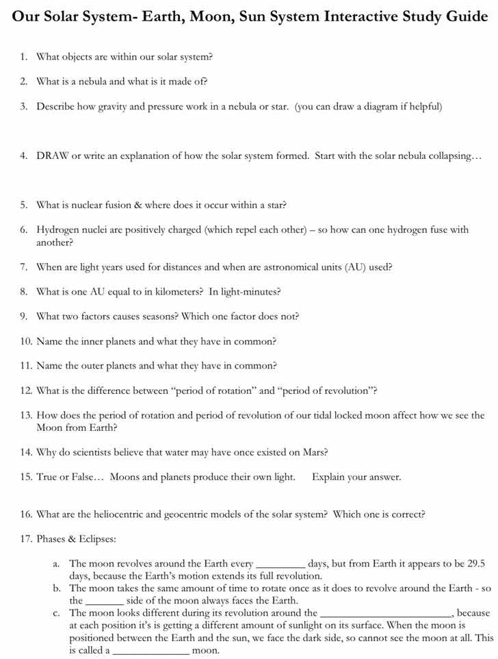our solar system- earth, moon, sun system interactive study guide 1. wh…