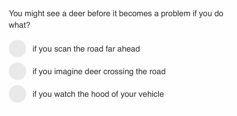 you might see a deer before it becomes a problem if you do what? if you…