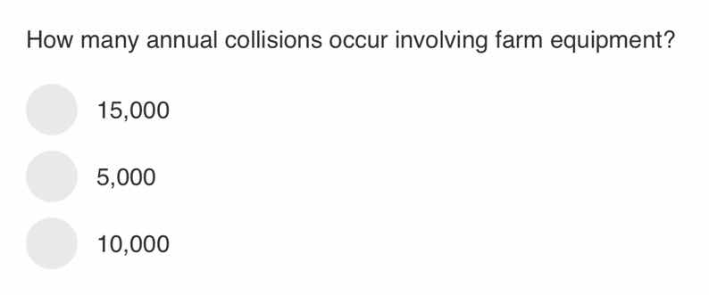 how many annual collisions occur involving farm equipment? 15,000 5,000…