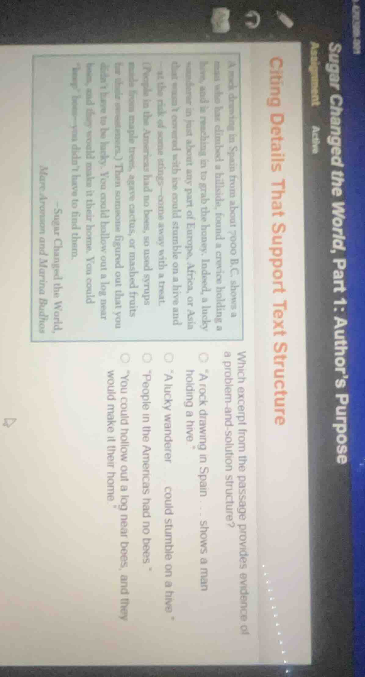 citing details that support text structure which excerpt from the passa…