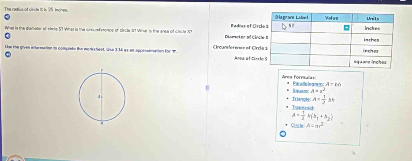 the radius of circle s is 25 inches. what is the diameter of circle s? …