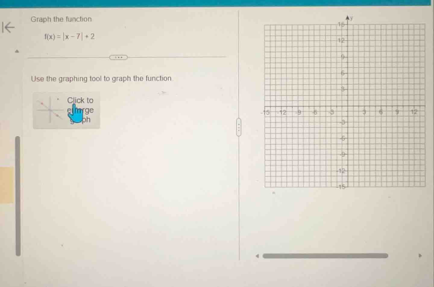 graph the function f(x)=|x - 7| + 2 use the graphing tool to graph the …