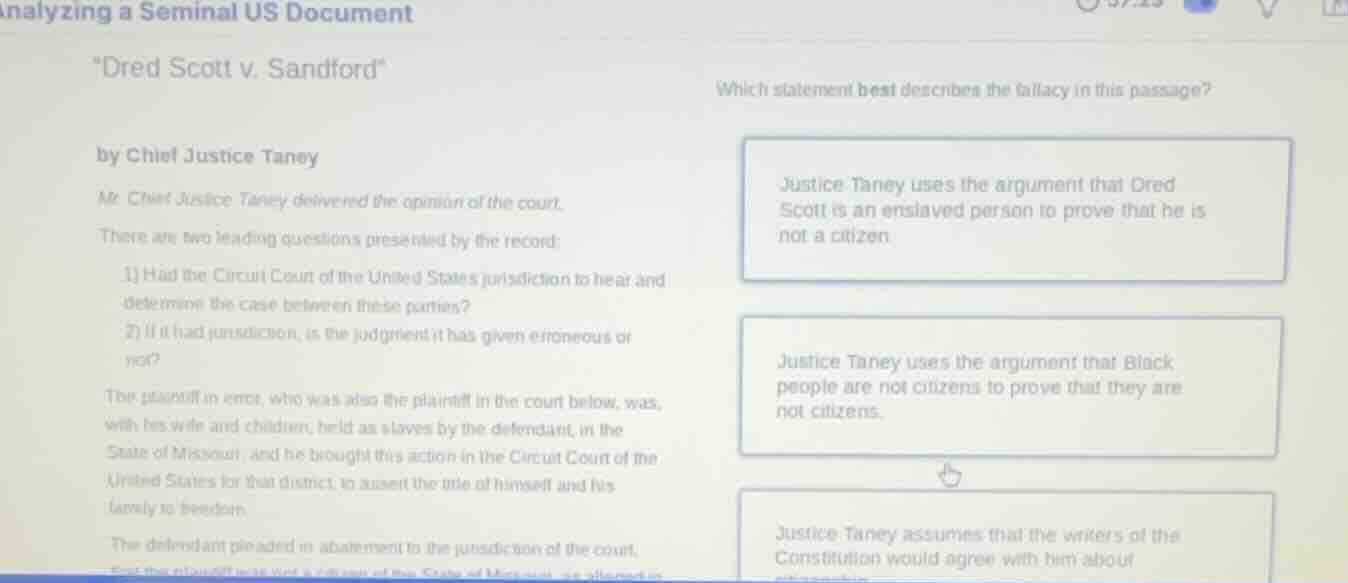 nalyzing a seminal us document \dred scott v. sandford\ by chief justic…
