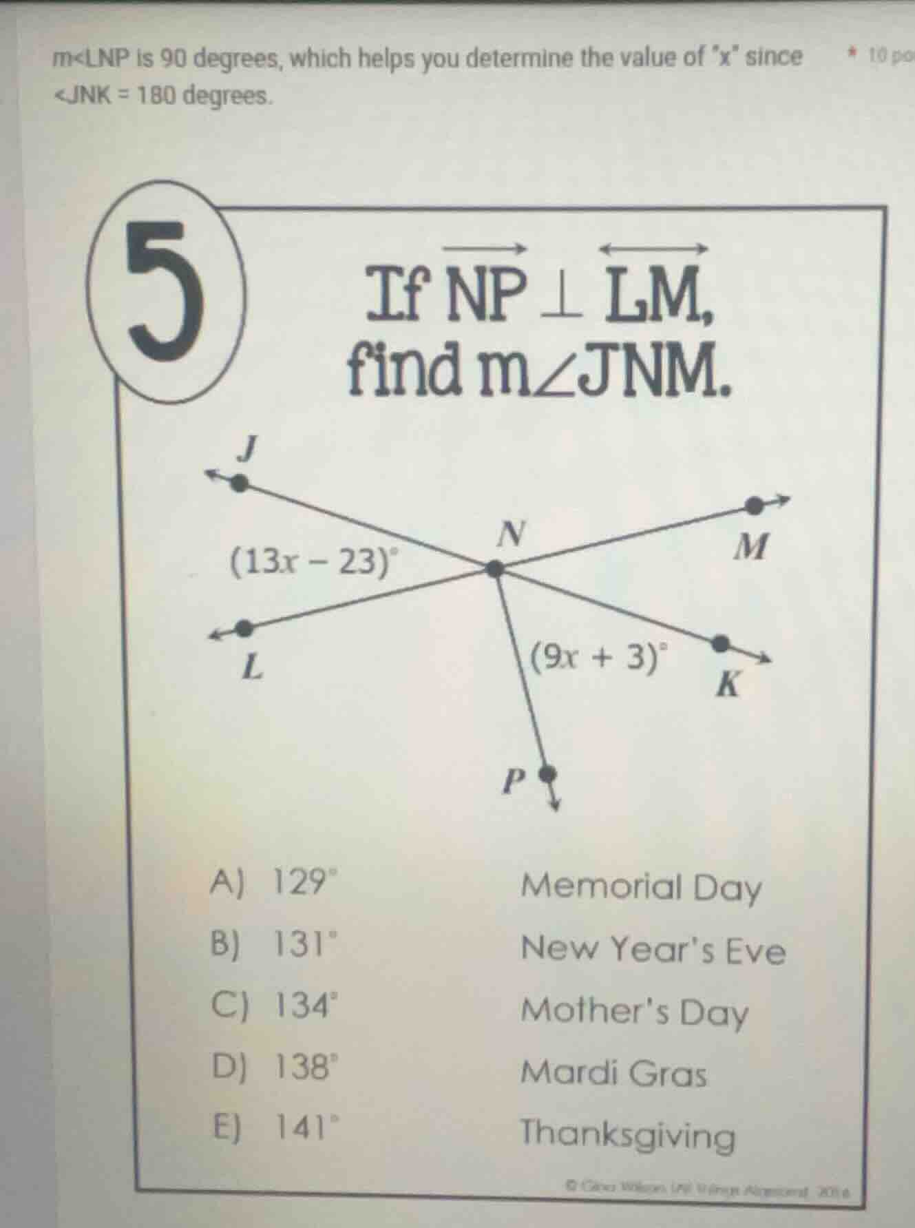 m∠lnp is 90 degrees, which helps you determine the value of x since ∠jn…
