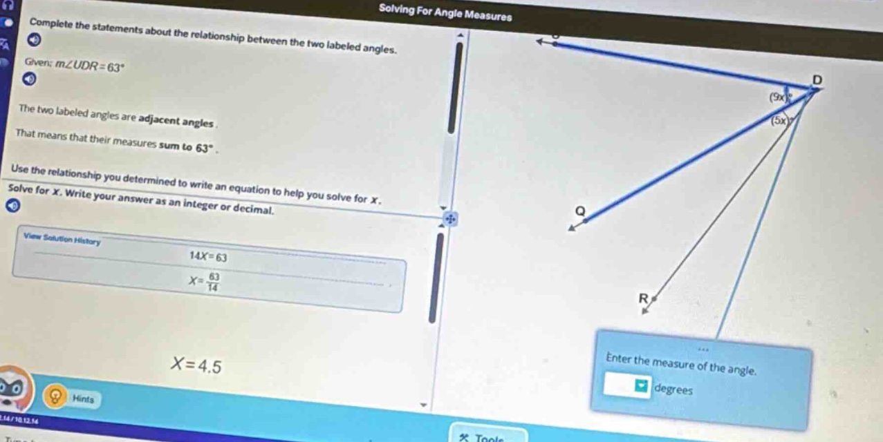 solving for angle measures complete the statements about the relationsh…