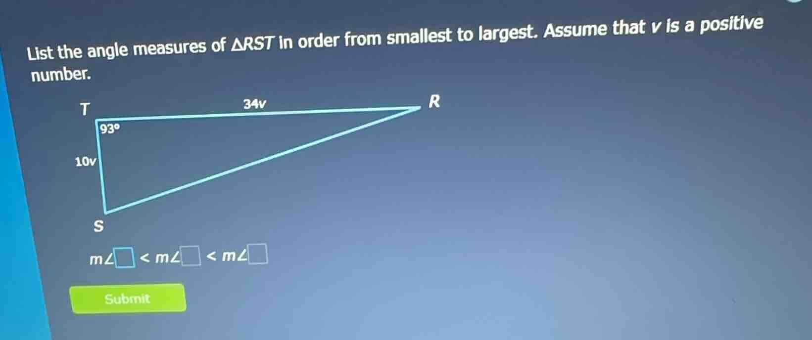 list the angle measures of $\\triangle rst$ in order from smallest to l…
