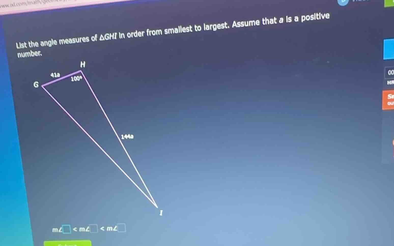 list the angle measures of $\\triangle ghi$ in order from smallest to l…
