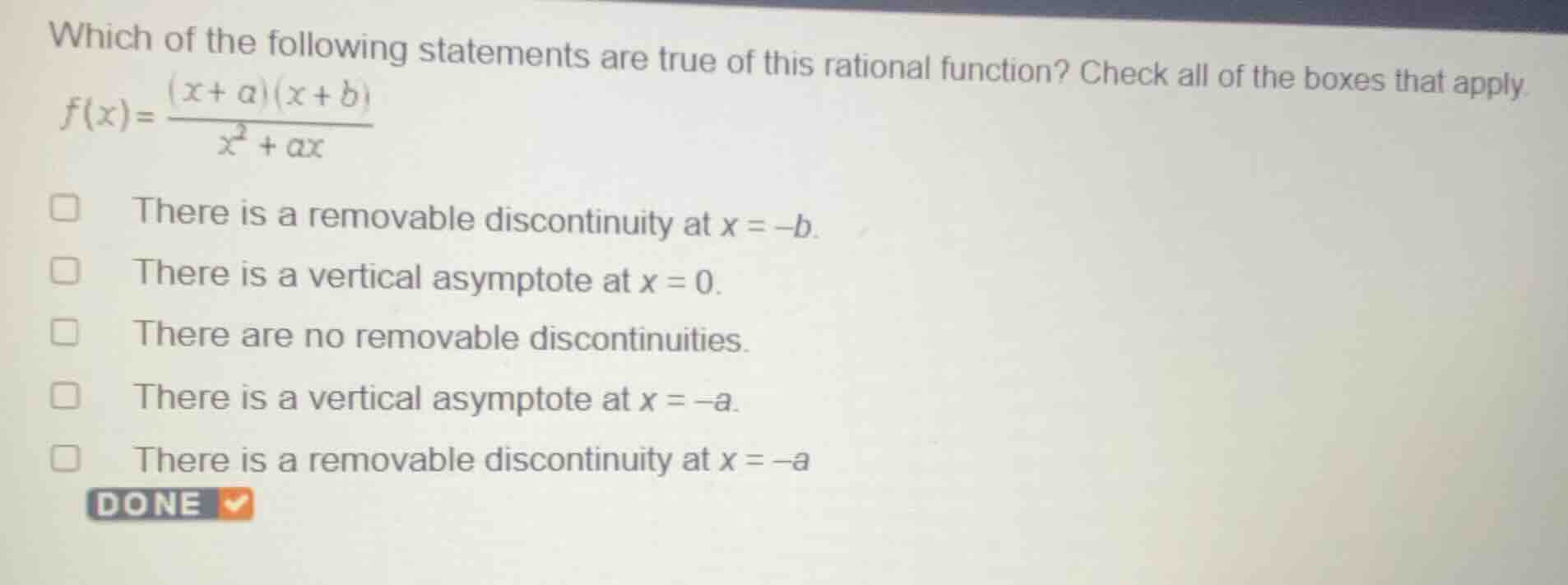 which of the following statements are true of this rational function? c…