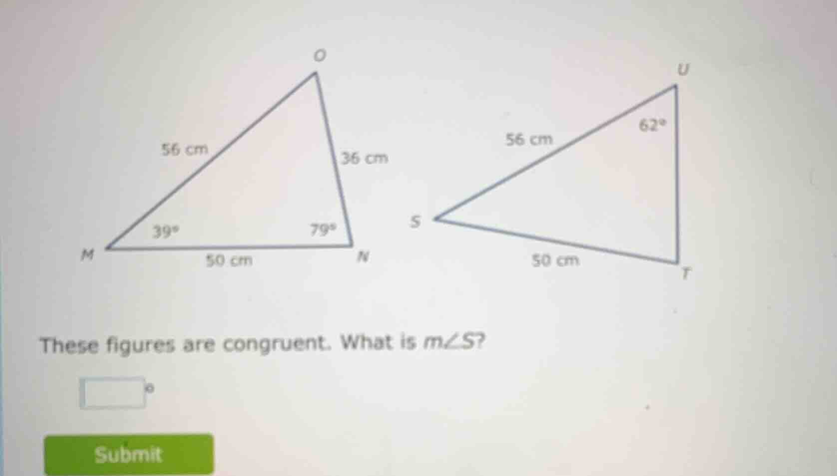 these figures are congruent. what is ( mangle s )?