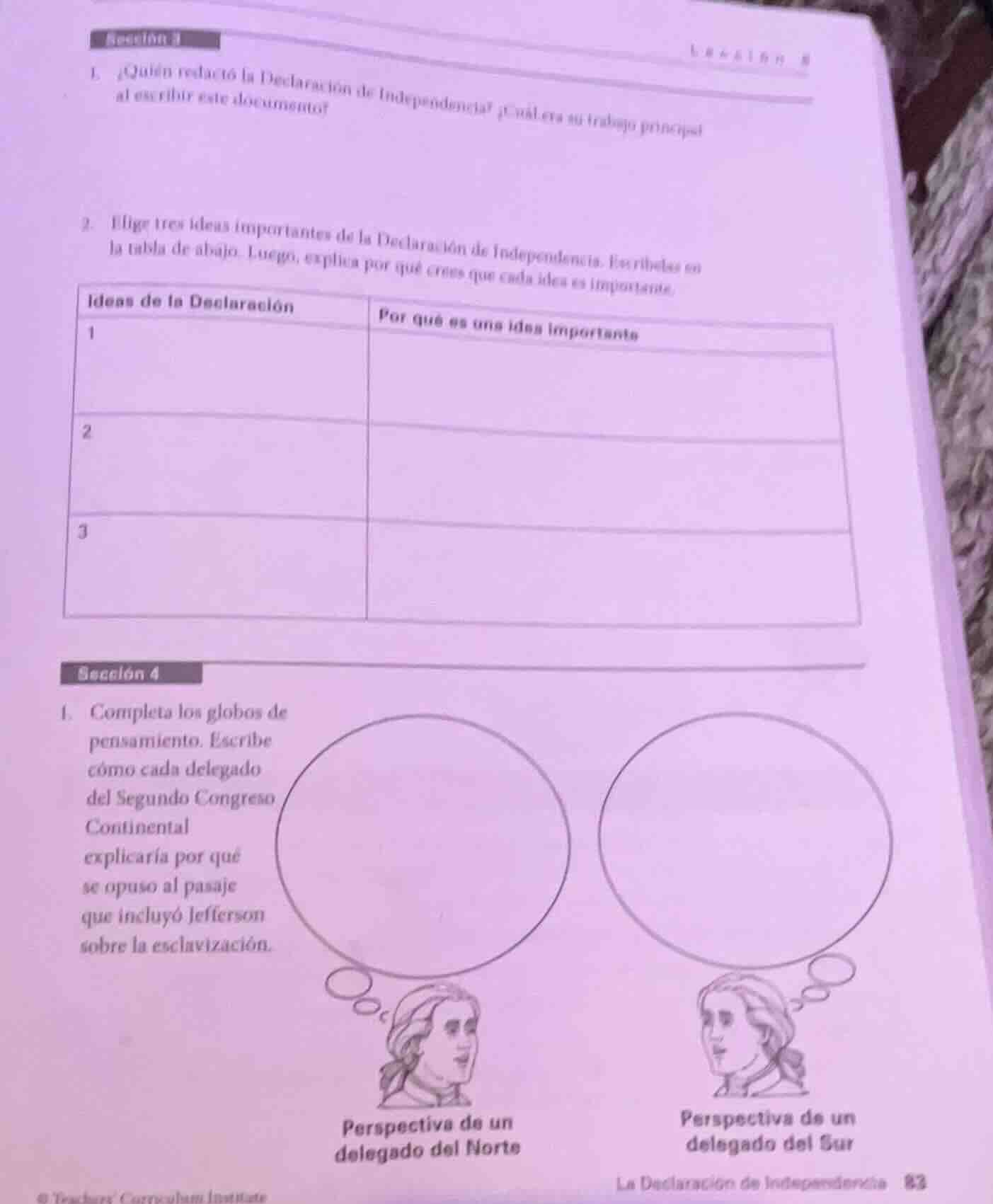 sección 3 1. ¿quién redactó la declaración de independencia? ¿cuál era …