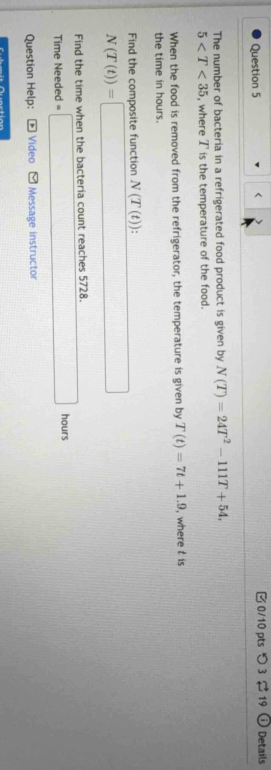 question 5 the number of bacteria in a refrigerated food product is giv…
