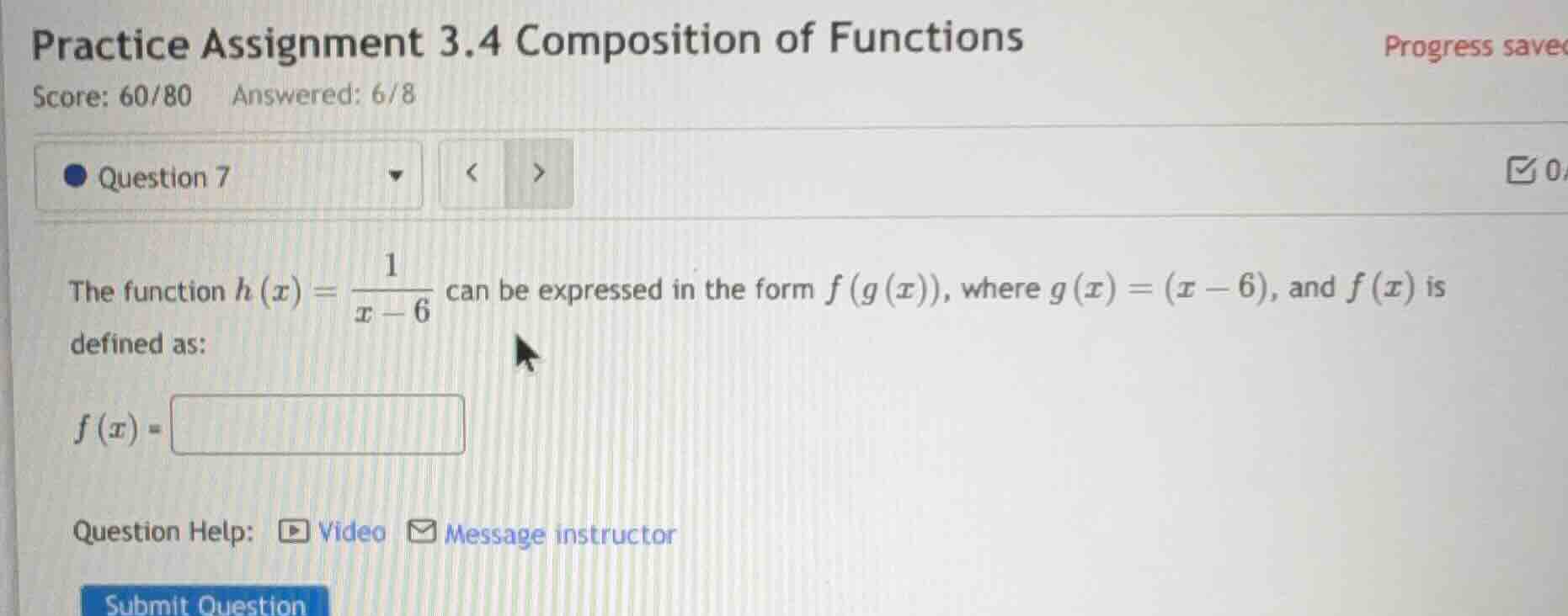 practice assignment 3.4 composition of functions score: 60/80 answered:…