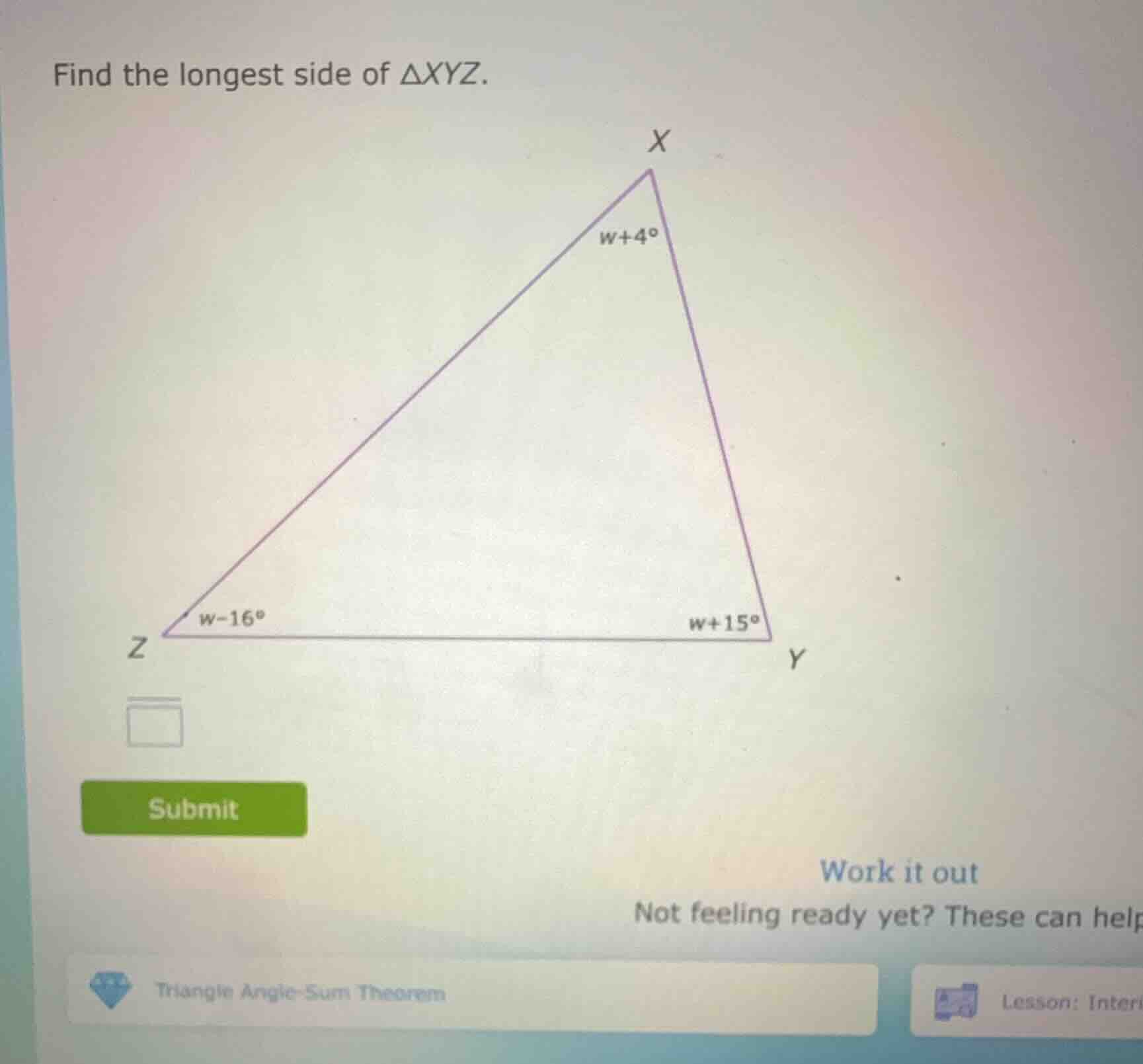 find the longest side of $\\triangle xyz$.