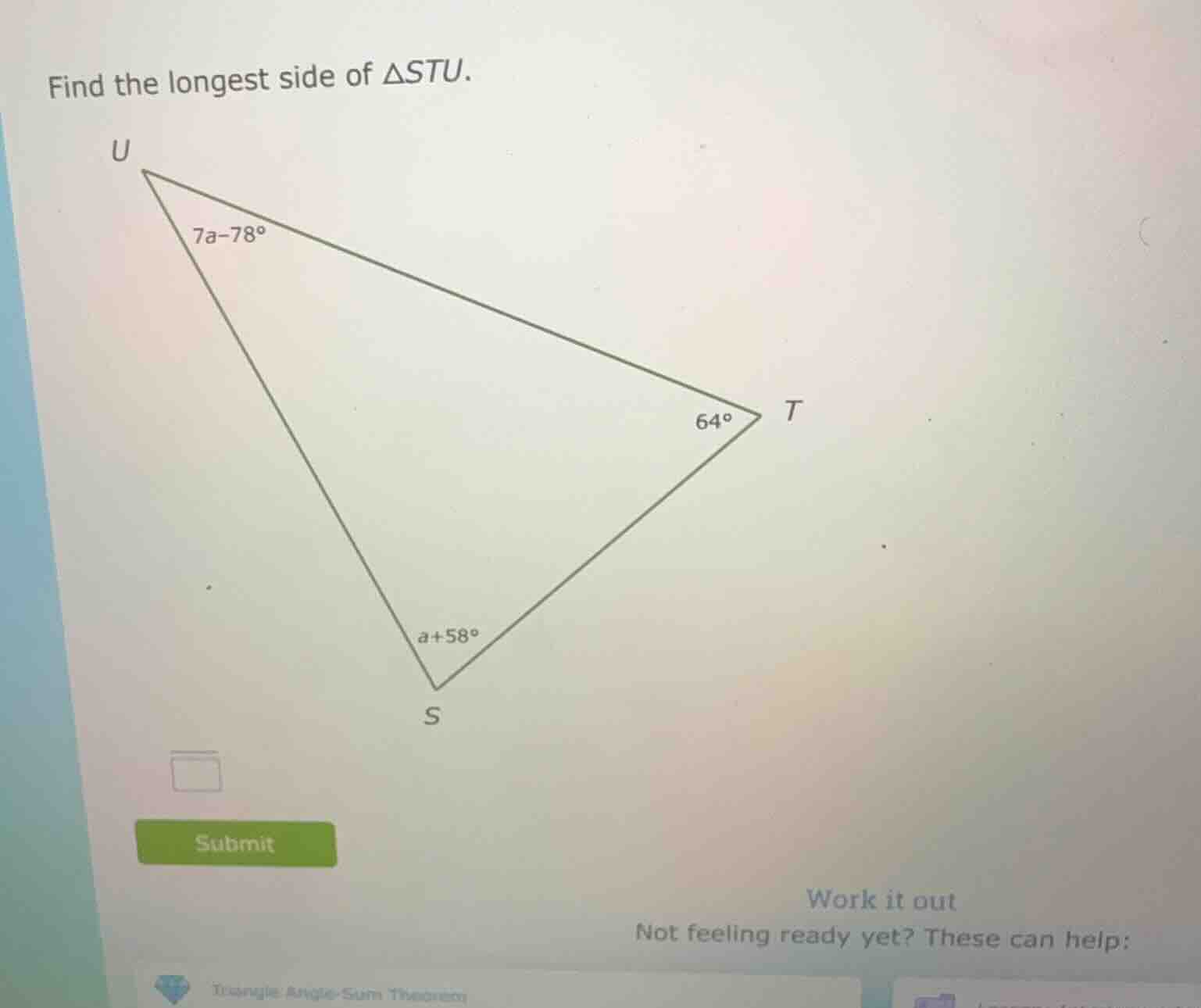 find the longest side of $\\triangle stu$.