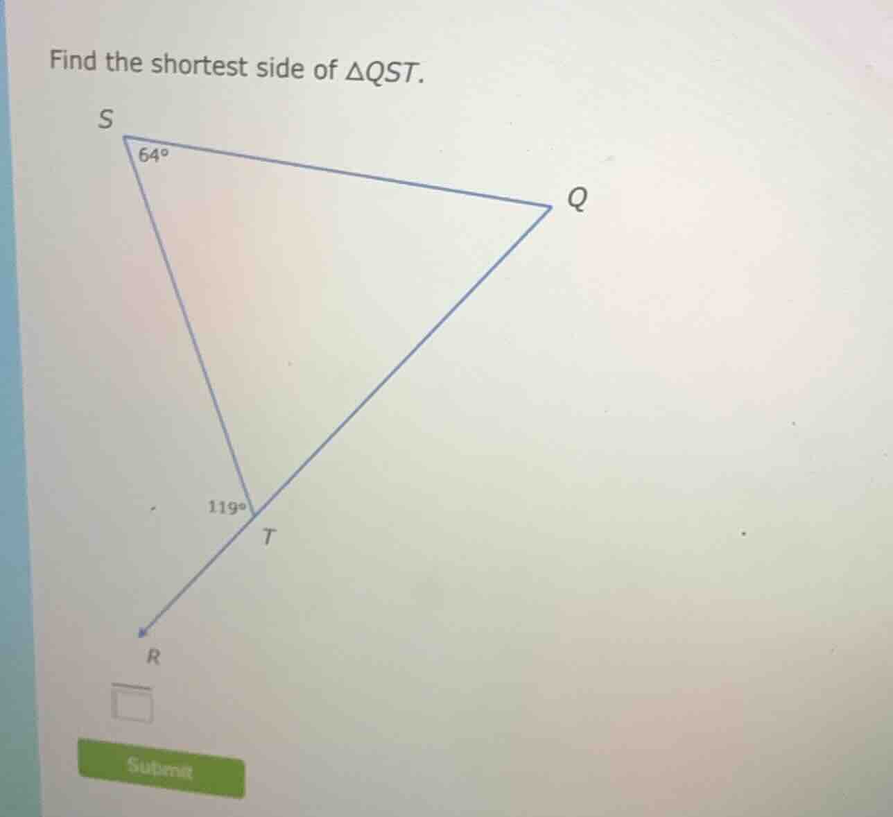 find the shortest side of $\\triangle qst$.