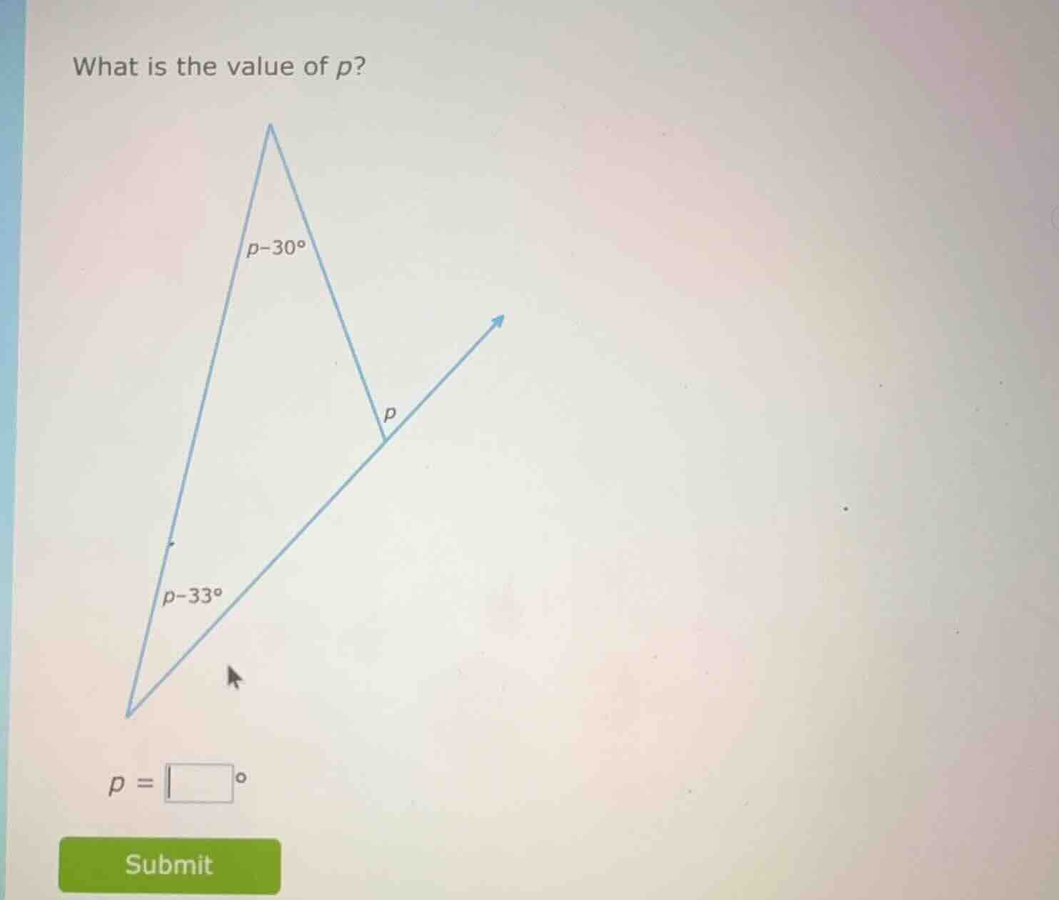 what is the value of p? p = \\boxed{\\circ} submit