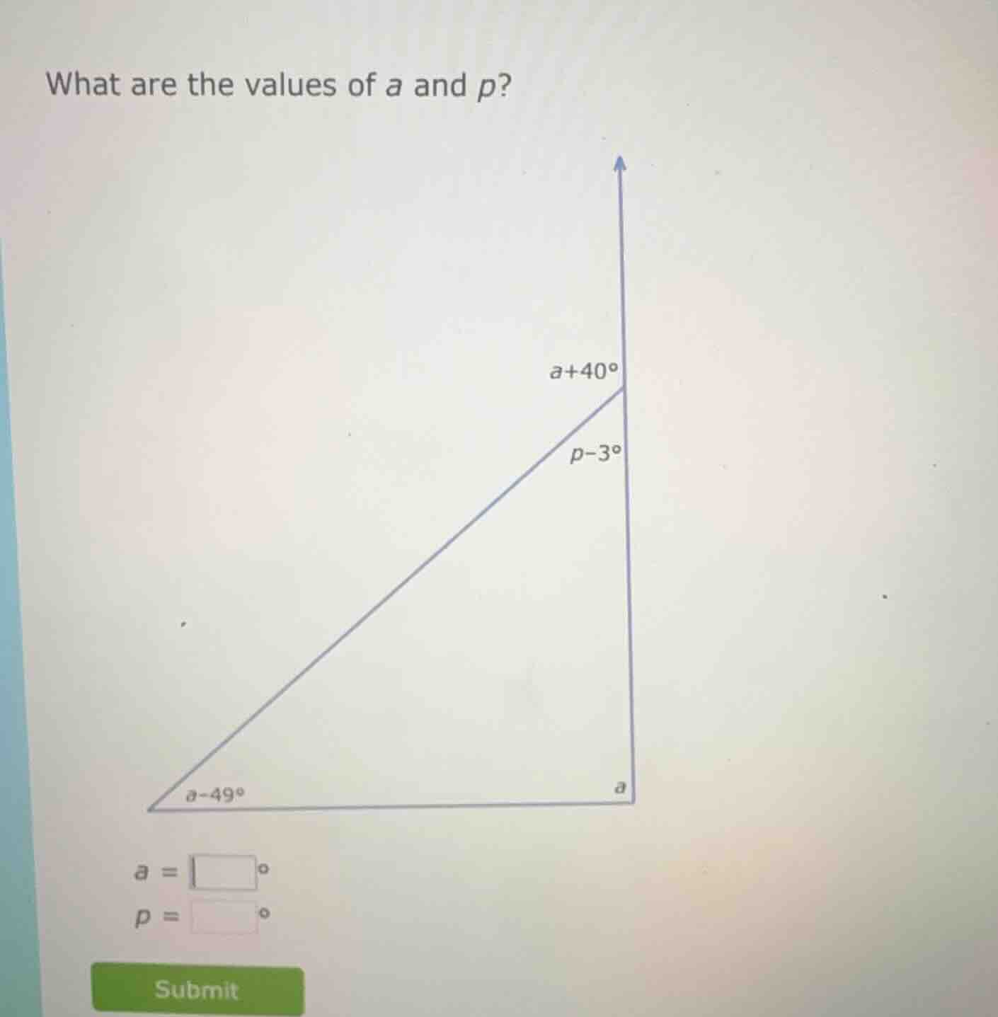 what are the values of a and p? a = \\boxed{\\circ} p = \\boxed{\\circ}…