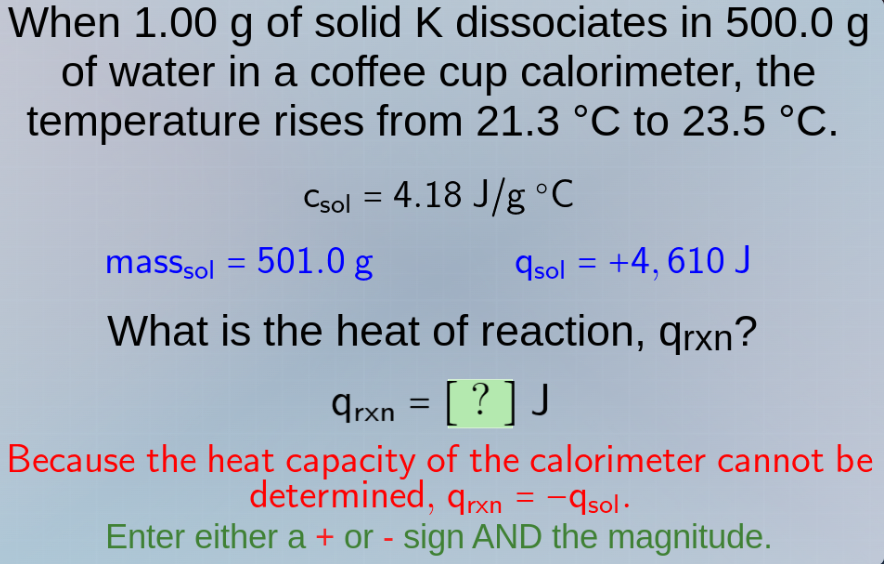 when 1.00 g of solid k dissociates in 500.0 g of water in a coffee cup …