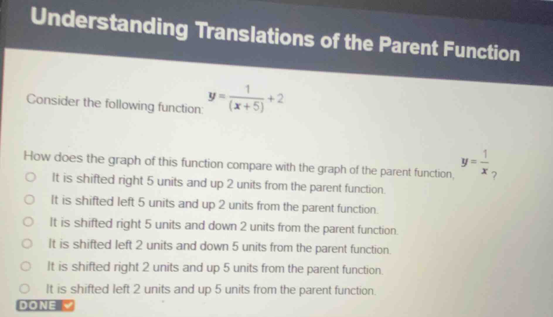 understanding translations of the parent function consider the followin…