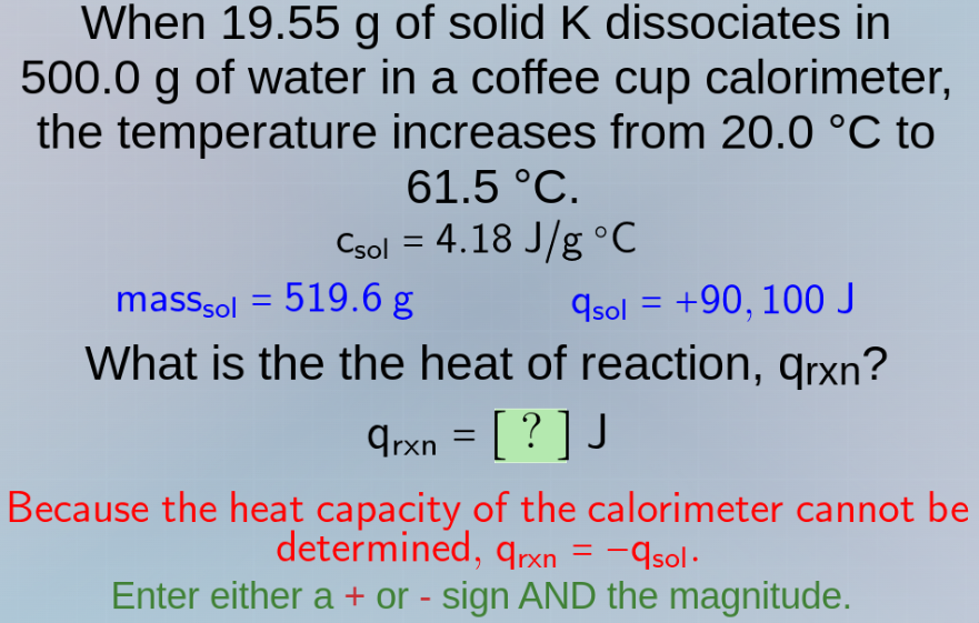 when 19.55 g of solid k dissociates in 500.0 g of water in a coffee cup…