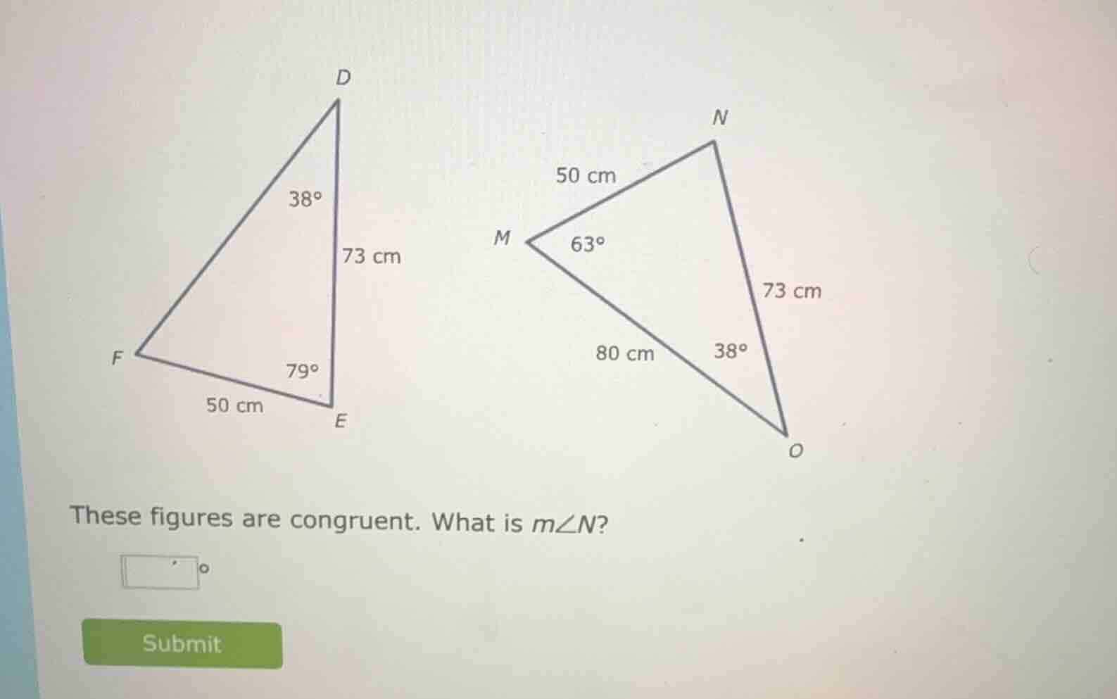 these figures are congruent. what is ( mangle n )?
