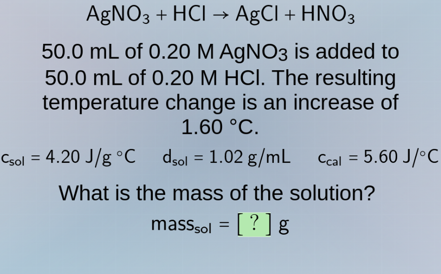 agno₃ + hcl → agcl + hno₃ 50.0 ml of 0.20 m agno₃ is added to 50.0 ml o…