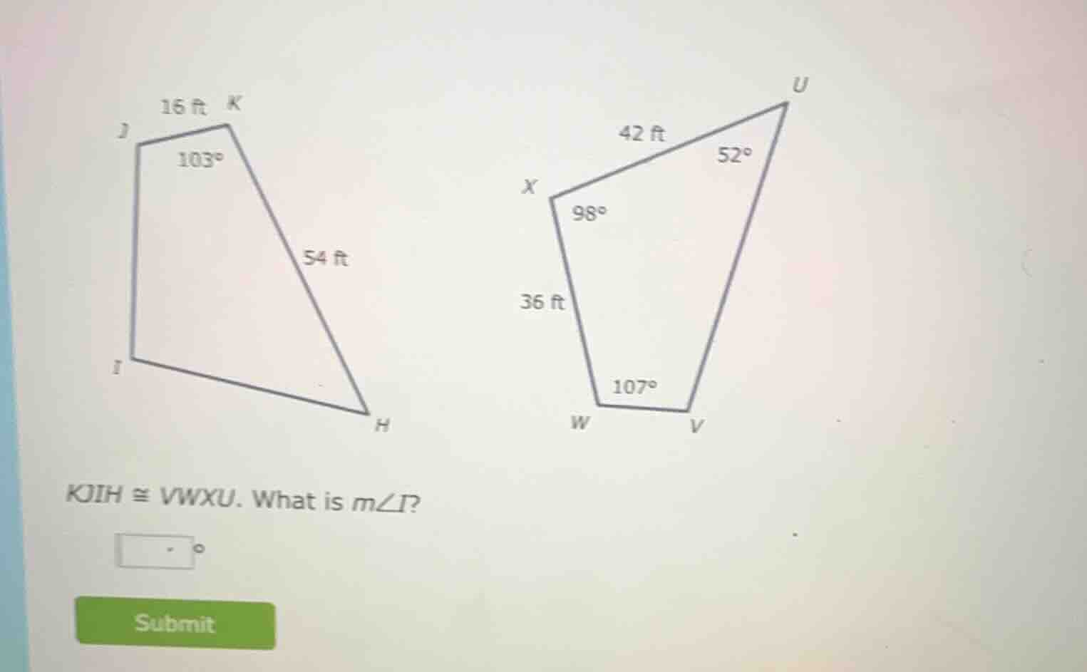 koih ≅ vwxu. what is m∠i?