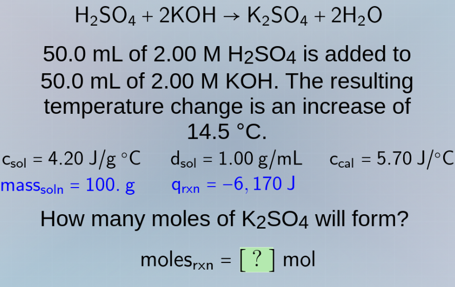 h₂so₄ + 2koh → k₂so₄ + 2h₂o 50.0 ml of 2.00 m h₂so₄ is added to 50.0 ml…