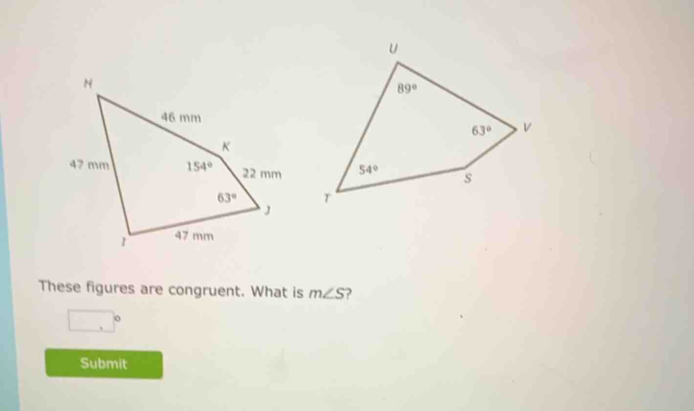 these figures are congruent. what is ( mangle s )?