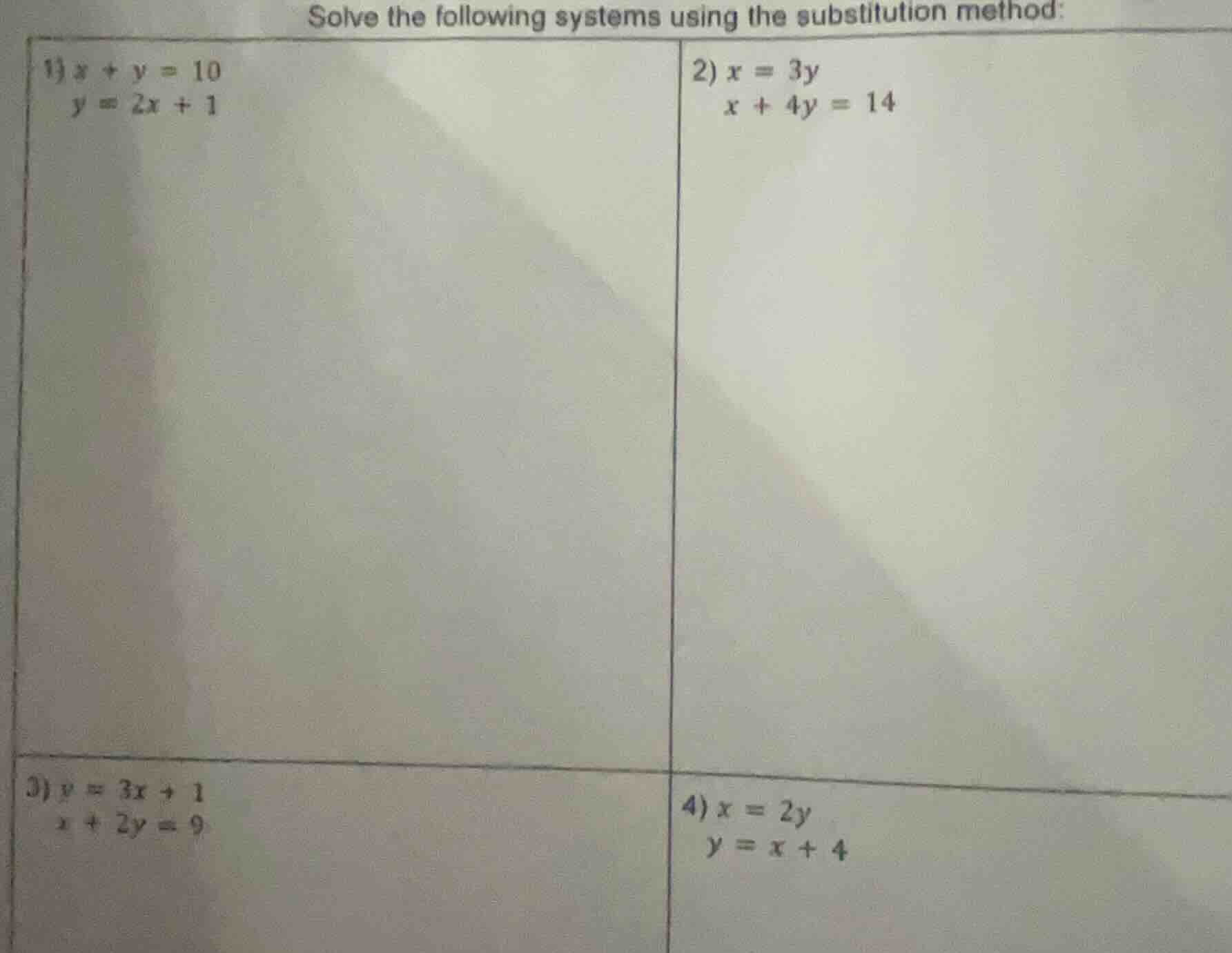 solve the following systems using the substitution method: 1) $x + y = …