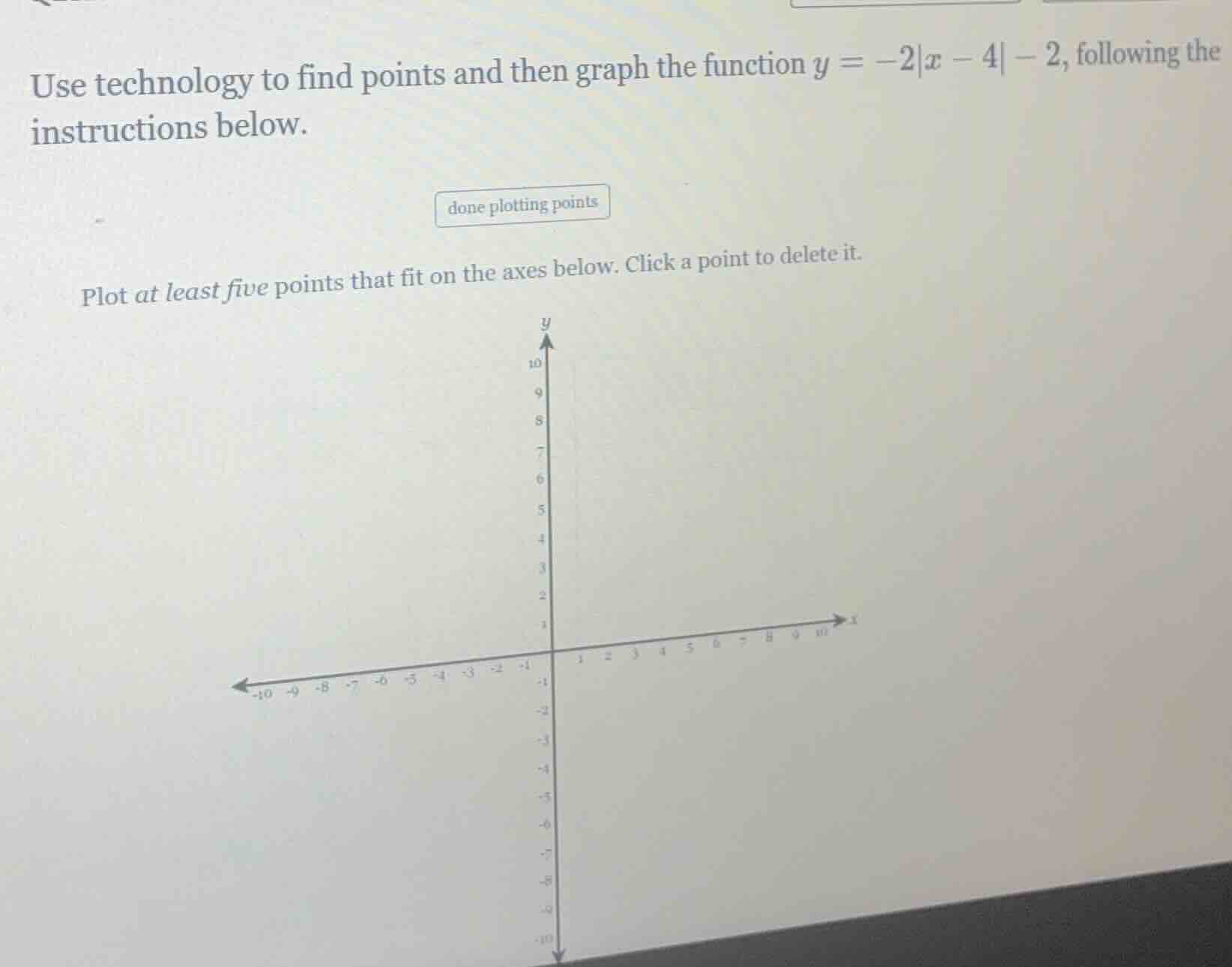 use technology to find points and then graph the function $y = -2|x - 4…