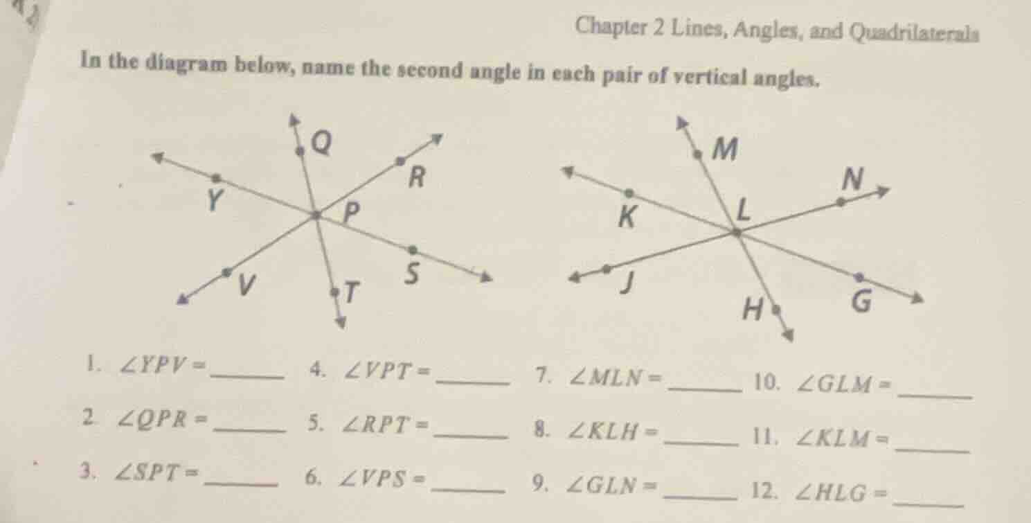 chapter 2 lines, angles, and quadrilaterals in the diagram below, name …