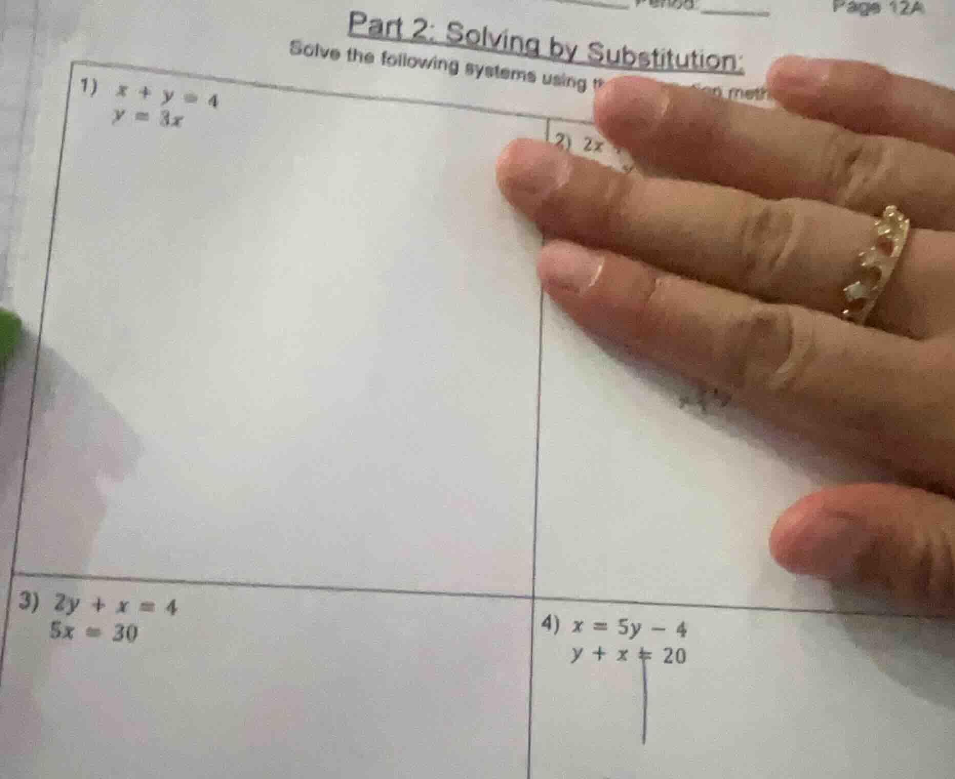 part 2: solving by substitution: solve the following systems using 1) (…