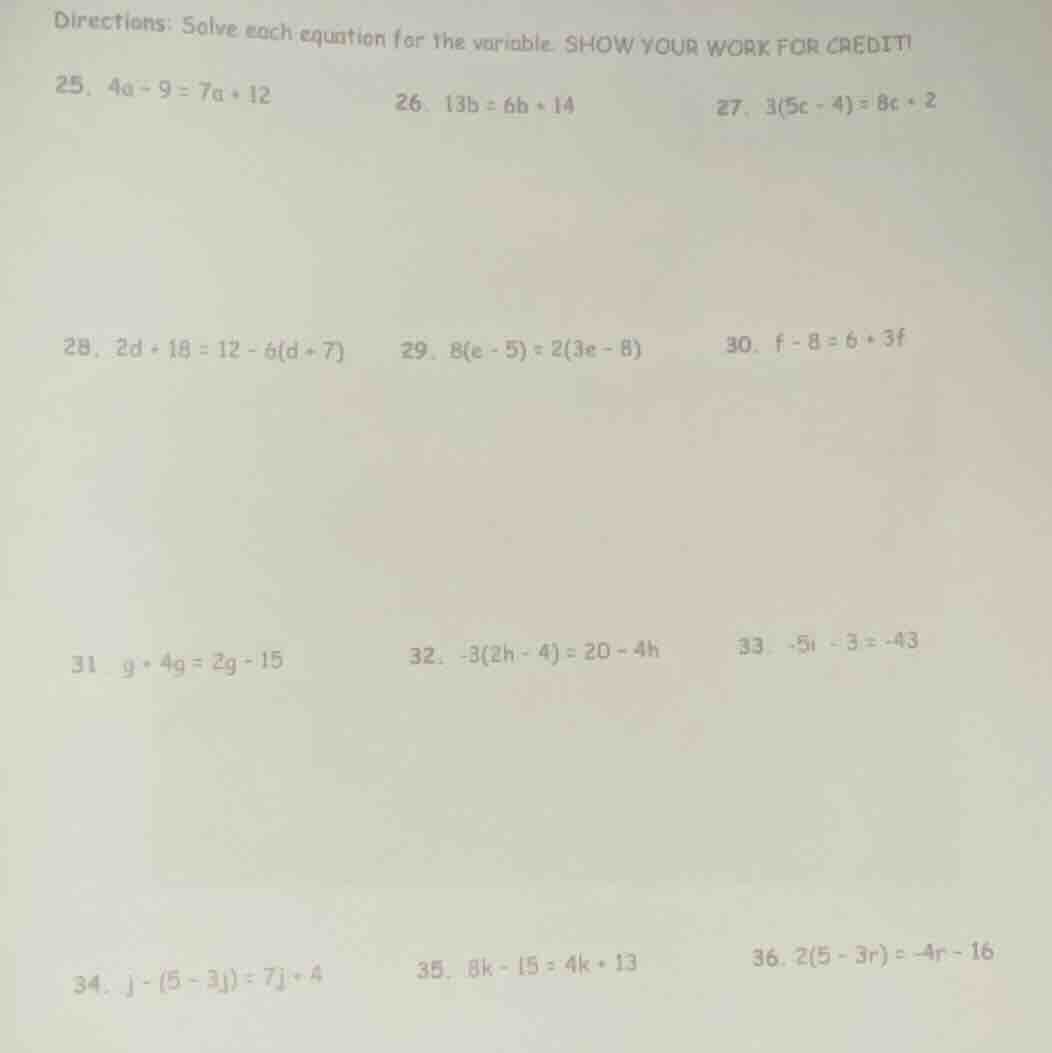 directions: solve each equation for the variable. show your work for cr…