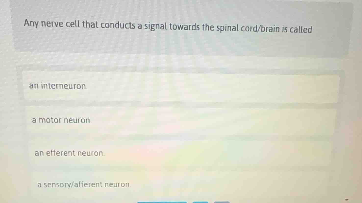 any nerve cell that conducts a signal towards the spinal cord/brain is …