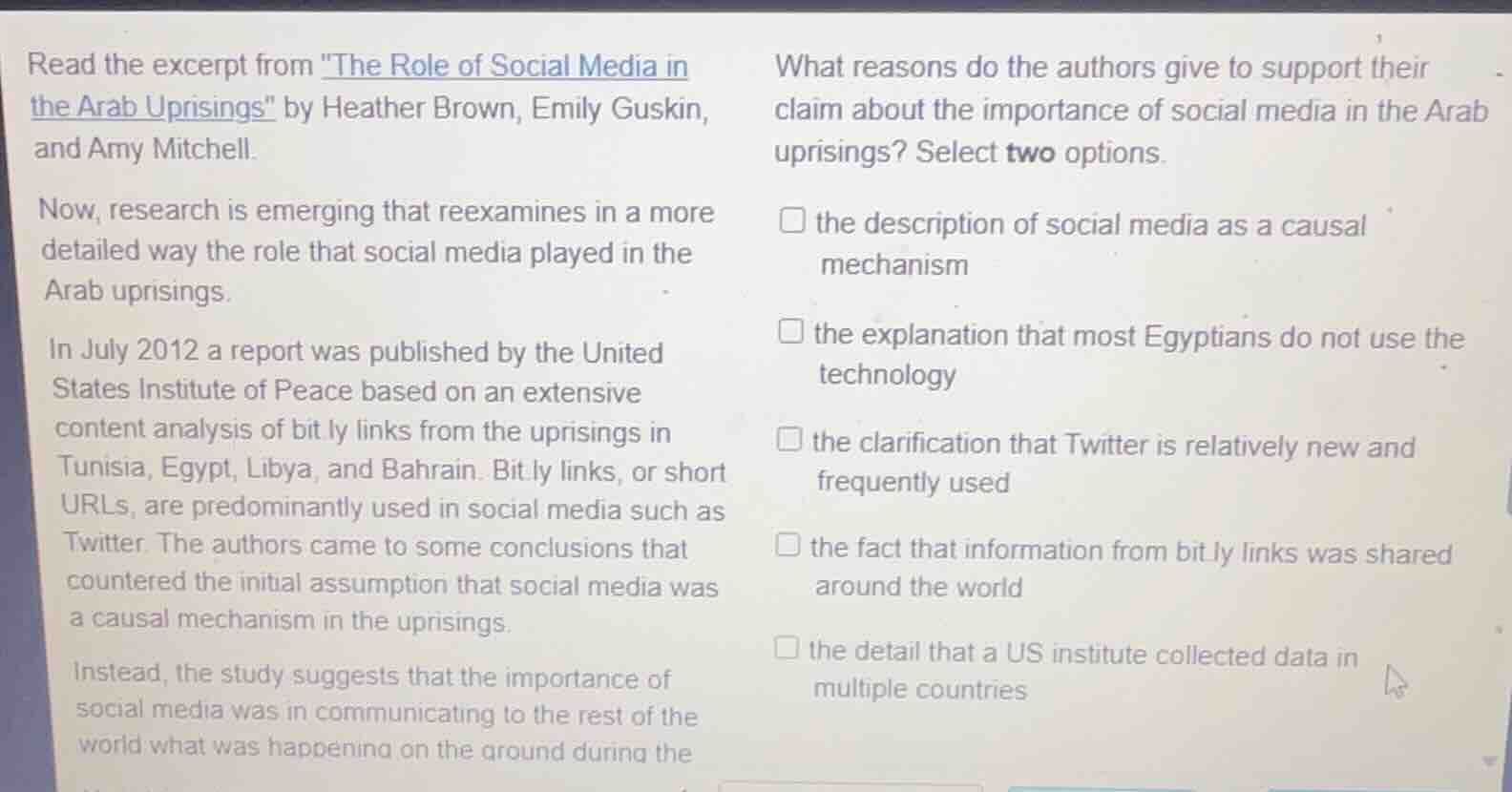 read the excerpt from \the role of social media in the arab uprisings\ …