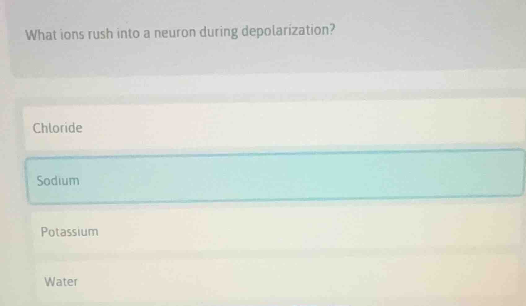 what ions rush into a neuron during depolarization? chloride sodium pot…