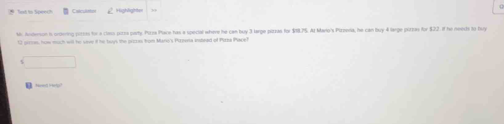 mr. anderson is ordering pizzas for a class pizza party. pizza place ha…