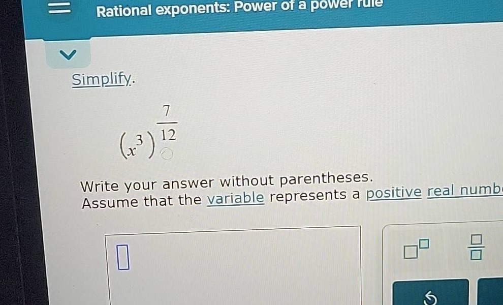 rational exponents: power of a power rule simplify. $left(x^{3} ight)^{…