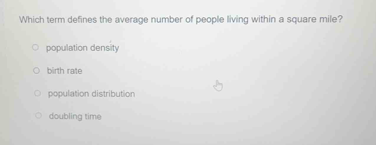 which term defines the average number of people living within a square …