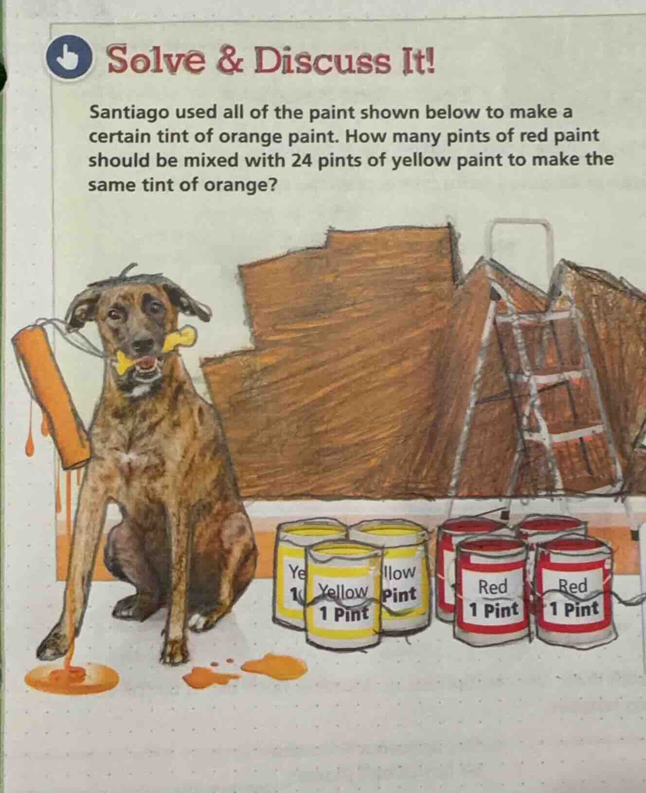 solve & discuss it! santiago used all of the paint shown below to make …
