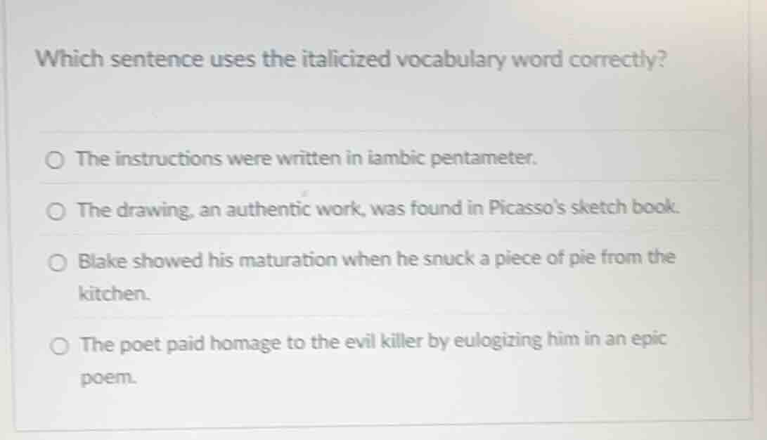which sentence uses the italicized vocabulary word correctly? the instr…