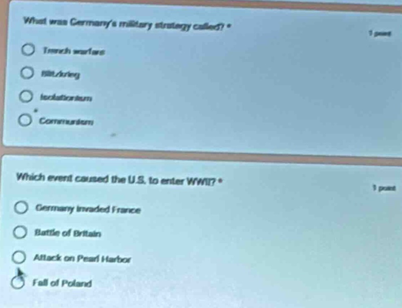 what was germanys military strategy called? options: trench warfare, bl…