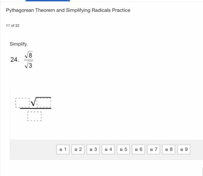 pythagorean theorem and simplifying radicals practice 11 of 32 simplify…