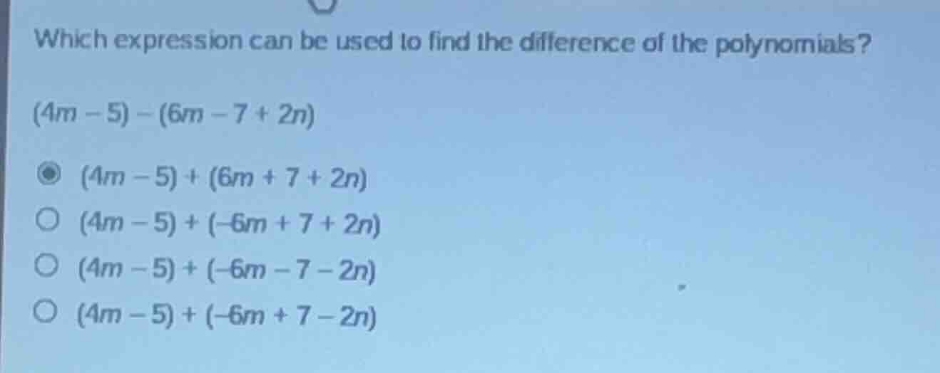 which expression can be used to find the difference of the polynomials?…