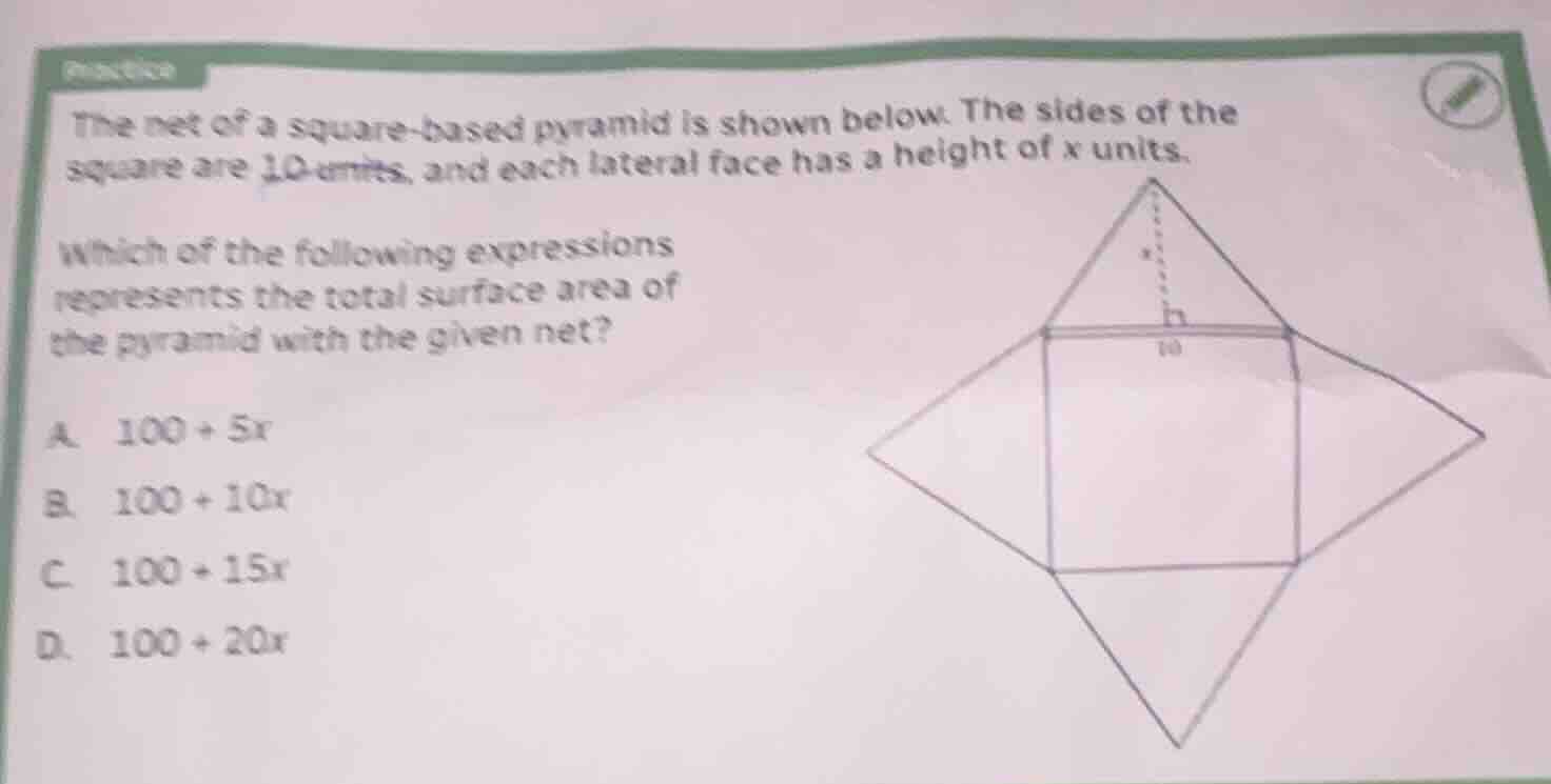 the net of a square - based pyramid is shown below. the sides of the sq…