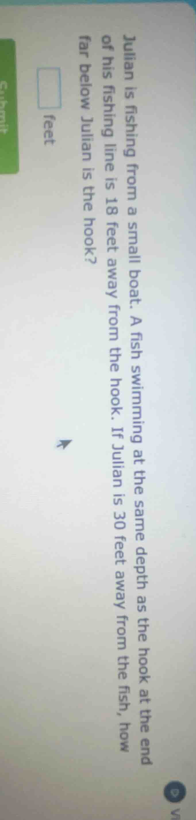 julian is fishing from a small boat. a fish swimming at the same depth …